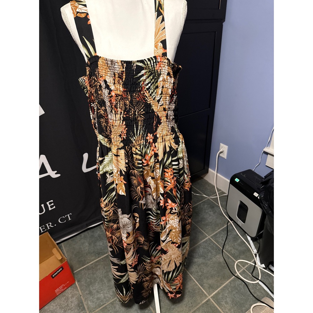 Tropical Smock Top Wide Leg Jumpsuit Floral Black Orange XXL 840092 - Picture 1 of 7